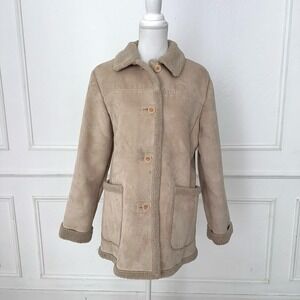 JONES NEW YORK Women's Tan Suede Sherpa Lined Button Up‎ Jacket Size M